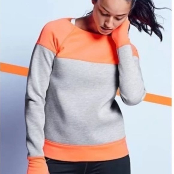 Athleta Fuse Cosmic Orange Pullover Neoprene Top Gray Longleseve Sweatshirt Top - Picture 1 of 12